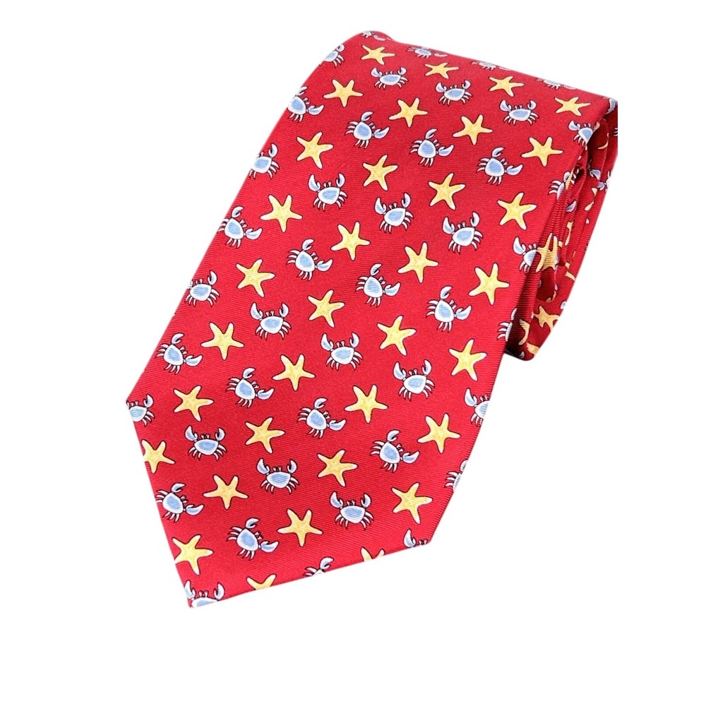 SERO Men's Tie Red Starfish Crab New England Classic 100% Silk